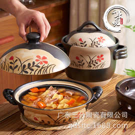 千年烧砂锅国风干烧不裂家用商用燃气炖锅陶瓷煲仔饭炖汤锅耐高温