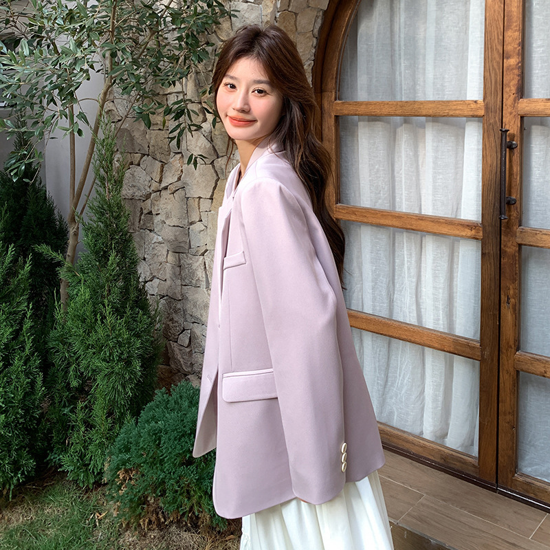 香芋紫小西装女2025年春秋季新款韩版休闲宽松显瘦气质小西服外套|undefined