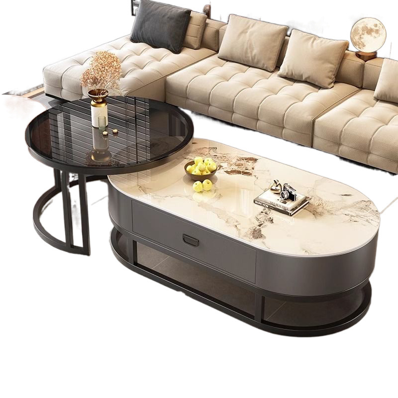 Mesa de centro de pizarra de roca, sala de estar para el hogar, lujo ligero, moderno y simple 2025 nueva mesa de té, mesa de centro de tamaño pequeño de red ovalada