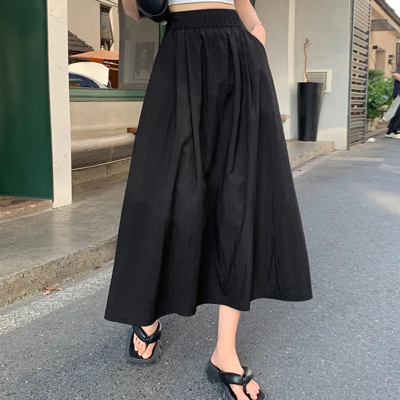 Thin solid color summer Japanese long skirt
