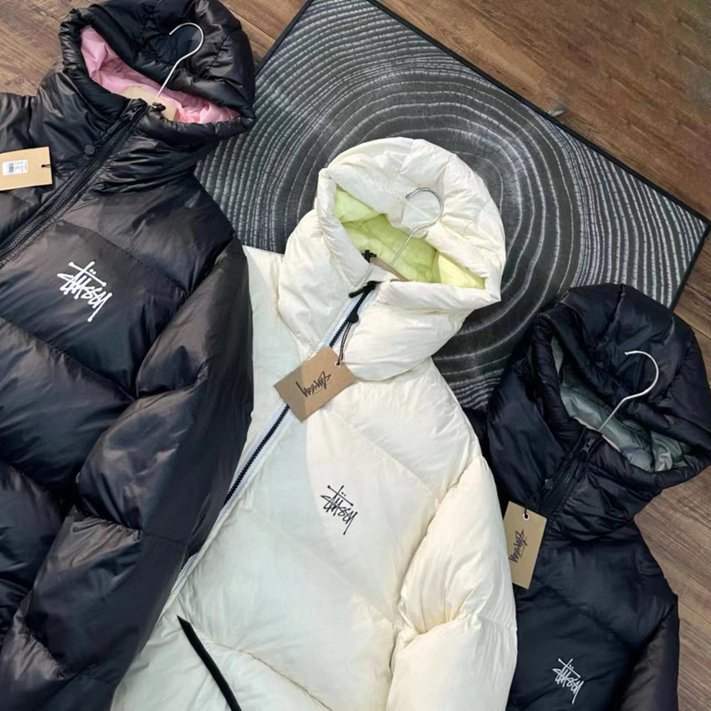 跨境代发 STU经典纯色百搭拉链连帽短款羽绒服派克面包服男女同款|undefined