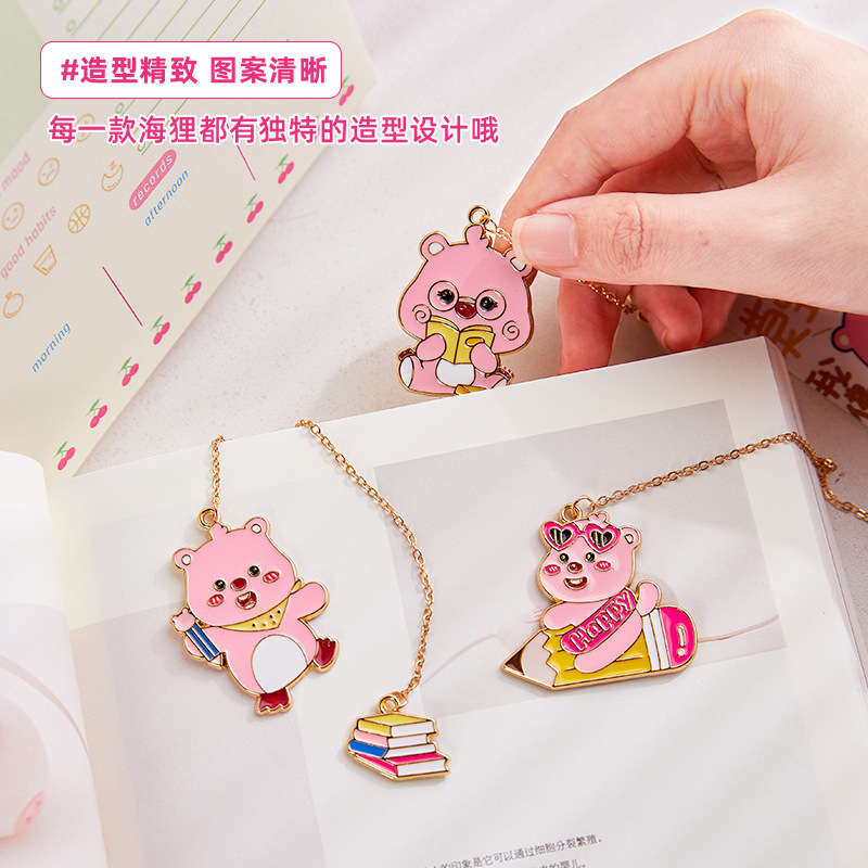 Bonito pequeño castor de metal creativo marcador de dibujos animados de alto valor de cara regalo creativo para estudiantes de lectura exquisita carpeta