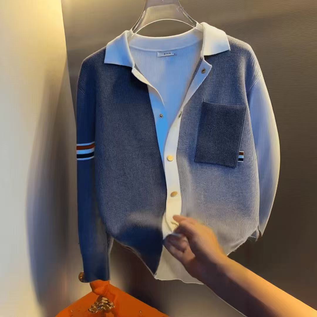 Men's Spring and Autumn Knitted Cardigan Jacket Trendy Sweater Jacket Sweater Autumn and Winter Sweater Knitted Cardigan Men