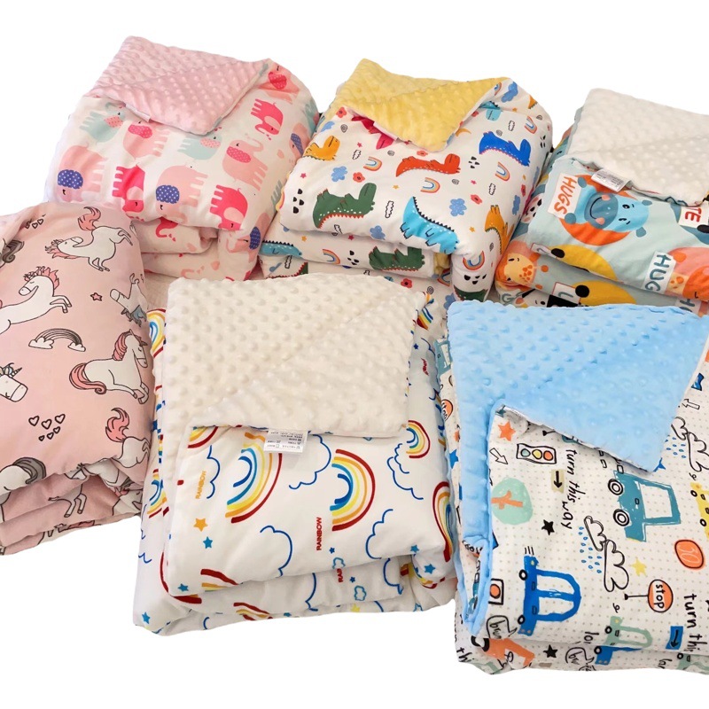 Manta acolchada para niños, manta tipo gorro, manta de doble capa de terciopelo cristalino, manta para siesta de bebé, manta esponjosa