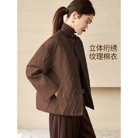 沫晗依美 冬季新款轻松休闲绗绣设计感百搭女短款棉服