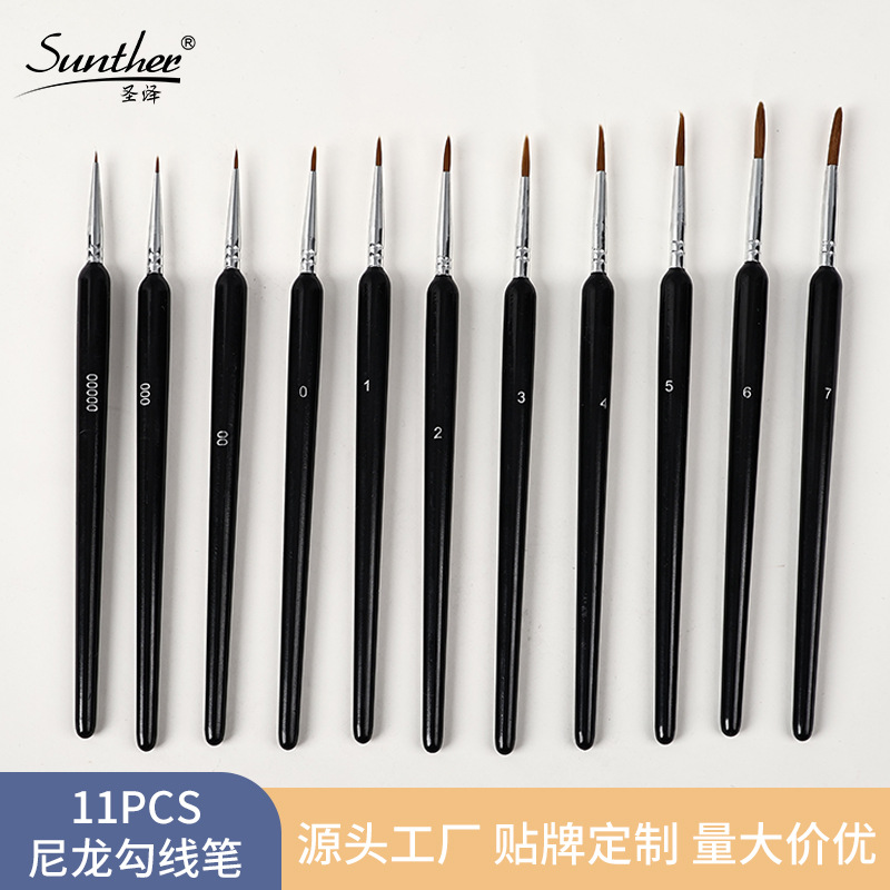 Cross-Border Wolf Hair Plastic Round Handle Outline Brush Gouache Outline Brush Oil Painting Brush Set Chinese Painting Art Supplies Wholesale