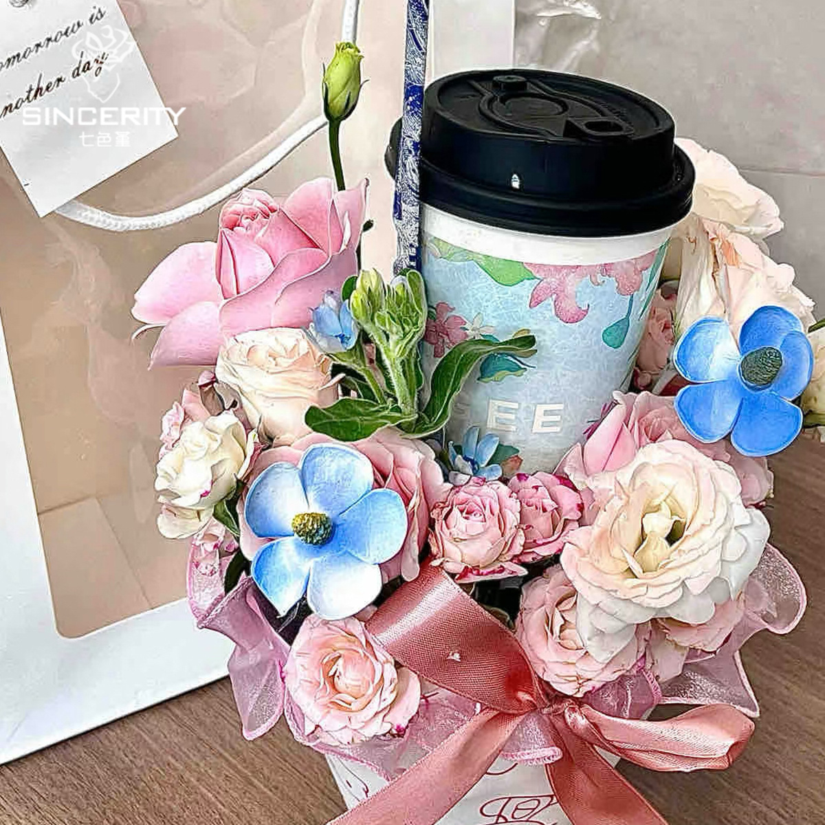 Séptimo color cordier leche de té helado taza de té de leche artefacto de embalaje de flores taza fija florista diy hecha a mano