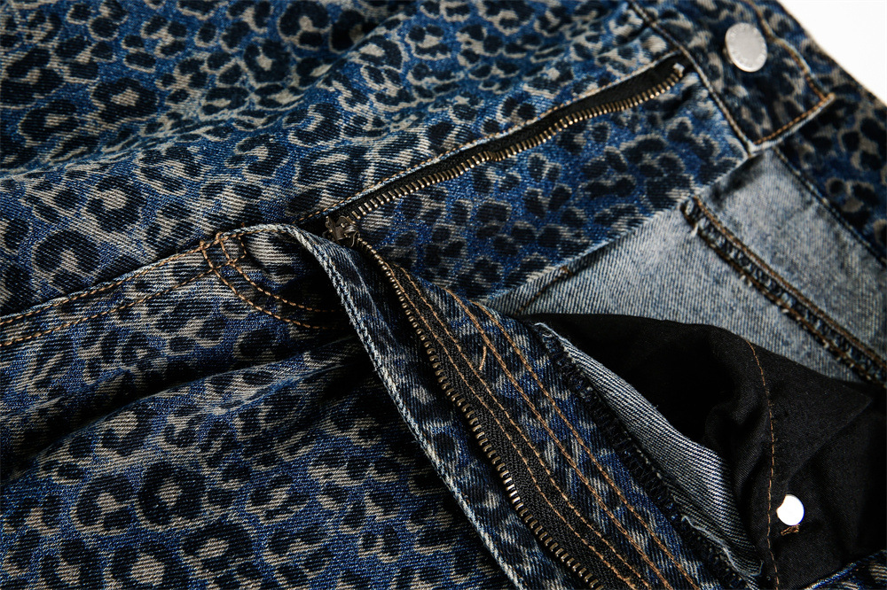 Jeans da uomo con stampa leopardata stile distressed casual_voghion.com