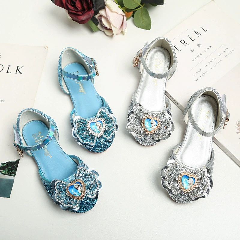 Детская кожаная обувь Frozen Bow, новинка 2024, кожаная обувь Aisha с блестками, женская детская обувь с кристаллами Aisha Princess