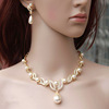 Accessory, high-end crystal, necklace and earrings from pearl, jewelry, set, European style, wholesale, 18 carat white gold