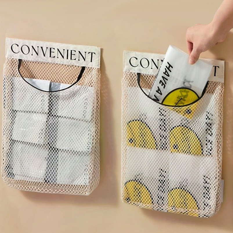 Bolsa de plástico bolsa de almacenamiento artefacto montado en la pared bolsa de almacenamiento de gran capacidad bolsa de plástico de almacenamiento Velcro bolsillo neto