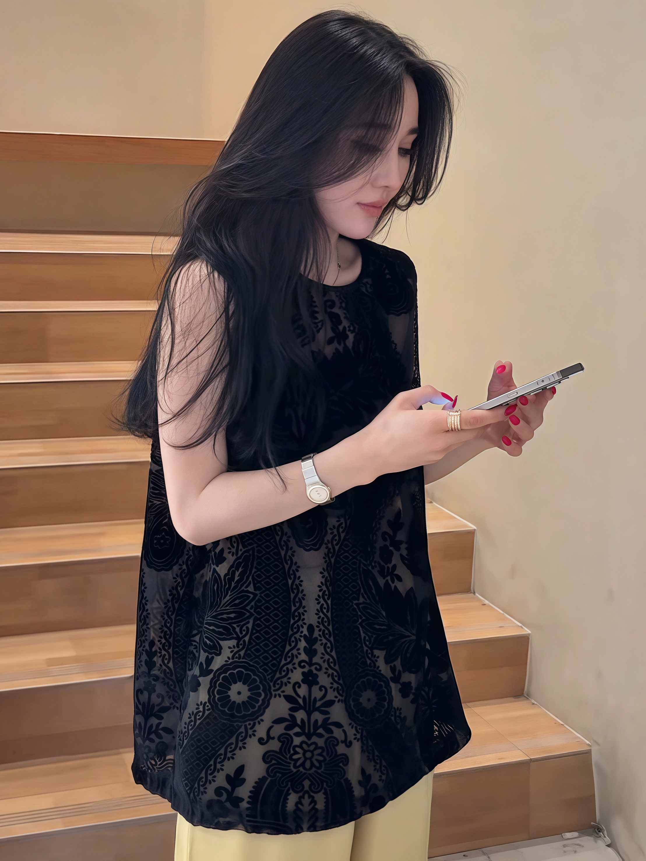 Женская черная безрукавка с разрезом, жаккардовый стиль французского дизайна, летняя новинка 2025 года, свободного кроя, универсальный топ-жилет