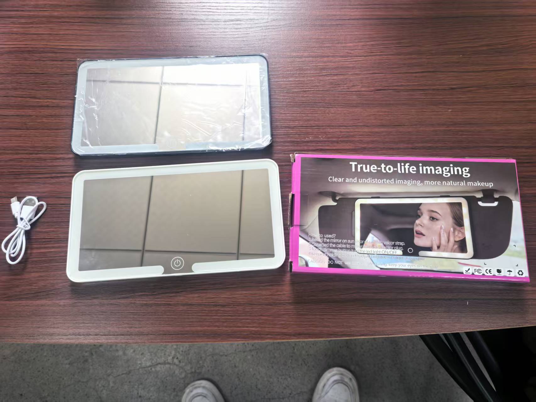 Car Interior Makeup Mirror with Light, High-Definition, Universal Sun Visor, Passenger Car Makeup Mirror, Multi-Functional, Three-Color Light, Gift