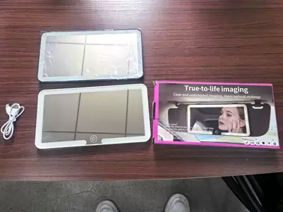 Car Interior Makeup Mirror with Light, High-Definition, Universal Sun Visor, Passenger Car Makeup Mirror, Multi-Functional, Three-Color Light, Gift (Sun visor rearview mirror) - white