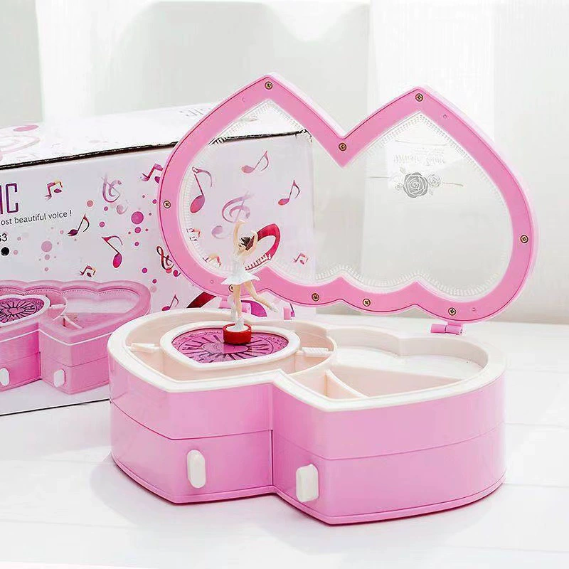 Оптовая продажа 2033 девушки милые большие двойные сердца танцующие девушки музыкальная шкатулка для хранения ювелирных изделий музыкальная шкатулка подарок
