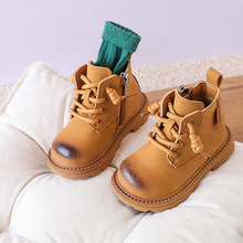 儿童真皮皮靴秋冬季新款加绒保暖棉靴女童小黄靴男小童软底马丁靴