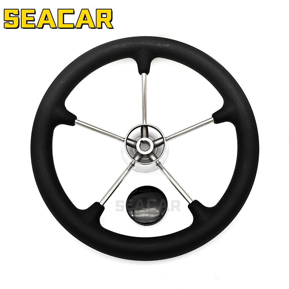 11inch Stainless Steel 304 Black Pu Foam Steering Wheel Steering Gear Yacht Marine Hardware Accessories