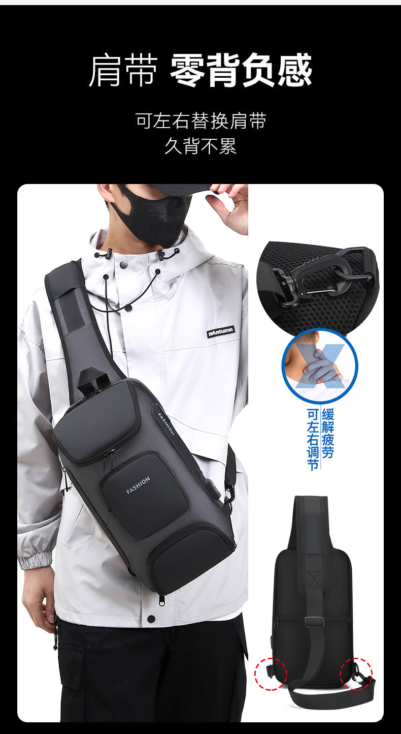 Men's chest bag, crossbody bag, men's fashionable and casual crossbody bag, crossbody backpack, single-shoulder bag, cross-border men's bag, chest bag, trendy undefined
