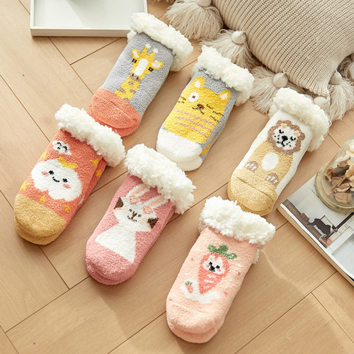 Autumn and winter baby and children's warm thickened plus velvet toddler socks sleep socks non-slip bottom Christmas floor socks