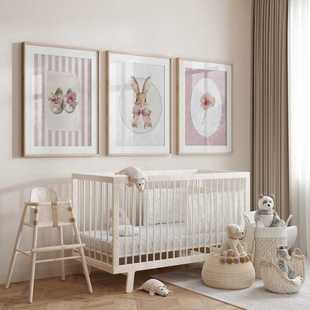 Scandinavian Modern Cute Pink Rabbit Princess Children's Room Baby Bedroom Decoration Frameless Hanging Painting Core Poster