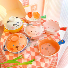 M3AO陶瓷泡面碗餐具可爱女学生宿舍用碗碟碗筷套装家用饭碗带盖手