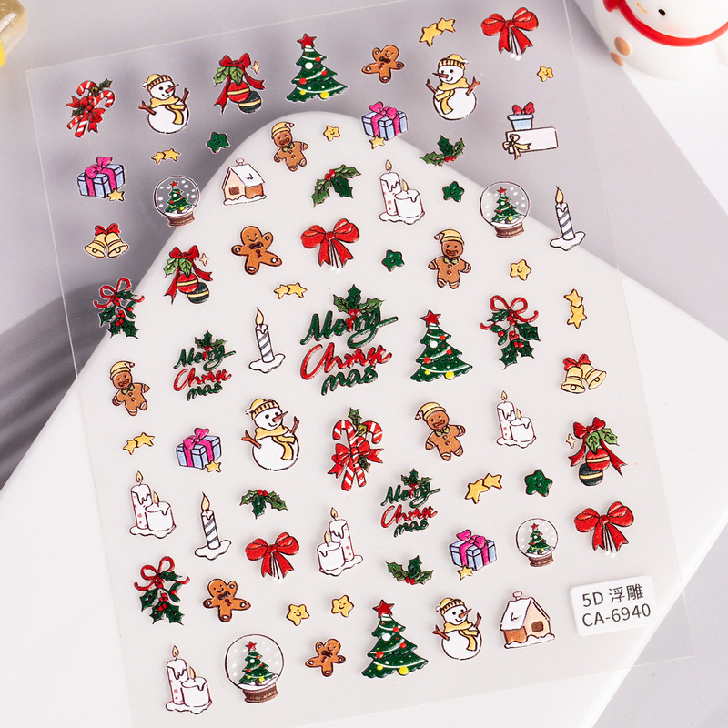 Christmas Themed Nail Stickers 5D Embossed Three-Dimensional Santa Claus and Reindeer Nail Stickers Decorations Ca Style Christmas Themed Nail Stickers 5D Embossed Three-Dimensional Santa Claus and Reindeer Nail Stickers Decorations Ca Style