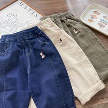 加工定制男童裤子25年秋季儿童长裤纯色刺绣小狗宝宝裤子外贸童装