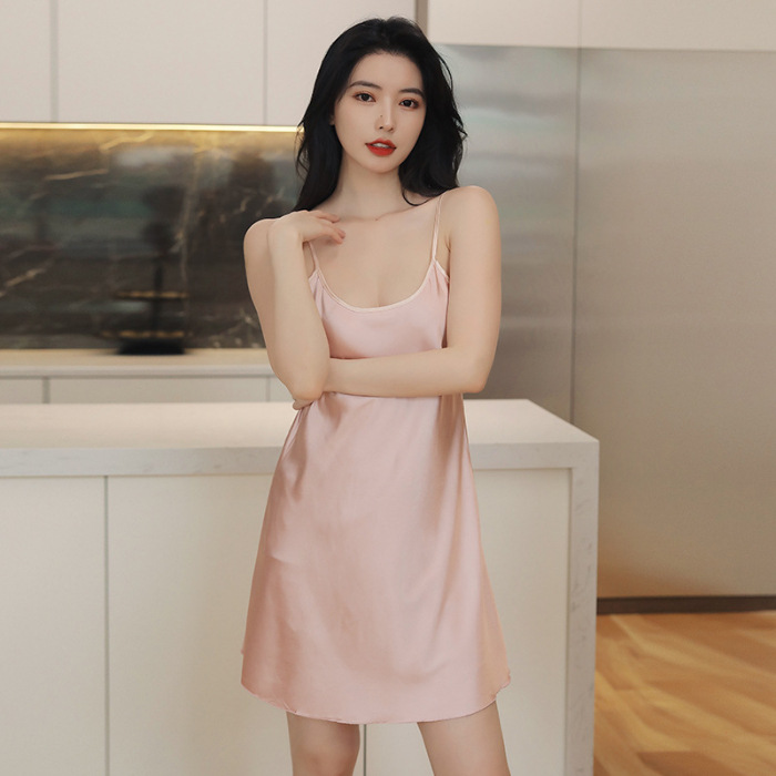 2023 pijamas de las mujeres del verano seda fina correa camisón vivo sexy backless sexy home wear