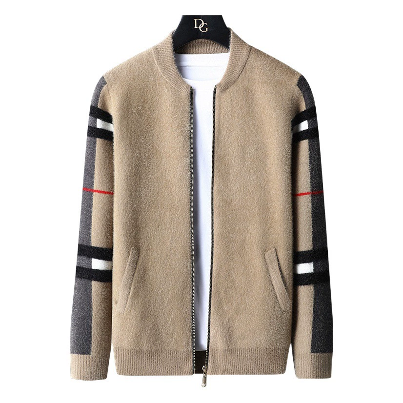 2023 осень и зима Новый простой модный городской полосатый кардиган на молнии свитер Повседневный свитер Топ Мужское пальто