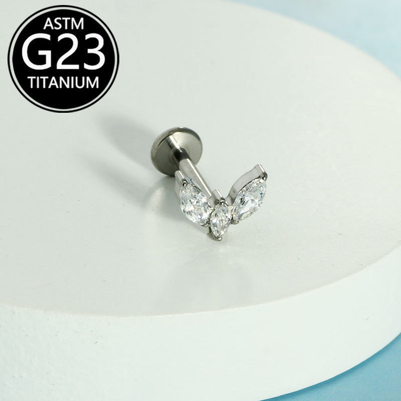 G23 Titanium Alloy Internal Thread Marquise Ear Bone Stud Lip Stud Body Piercing Jewelry detail image 8