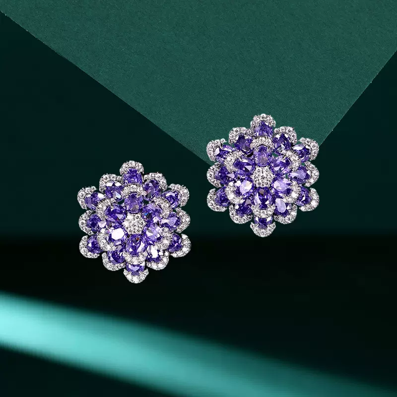 晶锆石立体山茶花耳环s925银针小众高级感百搭个性耳饰