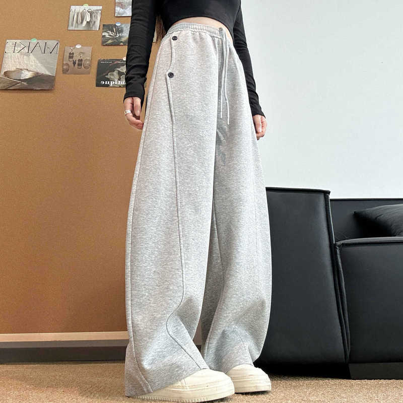 美式直筒香蕉裤女款2025年春秋季穿搭高腰宽松加绒运动休闲卫裤子|undefined