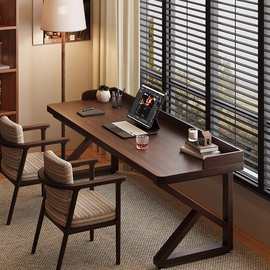 全实木双人书桌加挡板中古风长条沙发床边桌子家用简约学生电脑桌