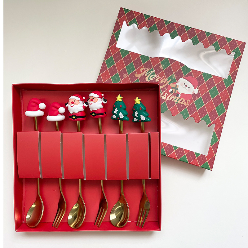 Transfronterizos encantadores conjuntos de cucharas de Navidad cucharas de café creativas cucharas de Navidad horquilla de postres horquilla de platos