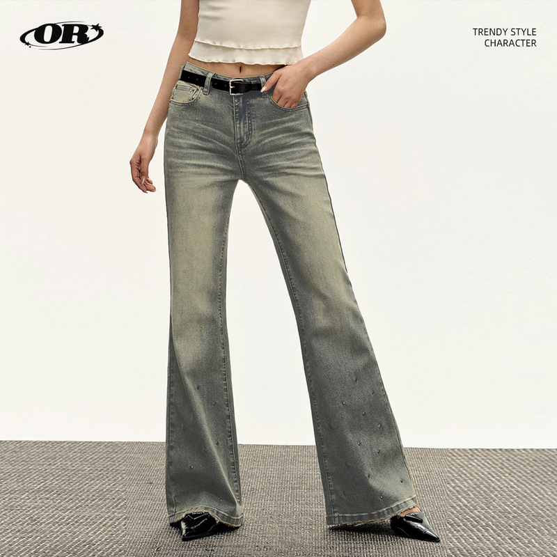 OREETA, Old Design Wash Rivet Jeans, Casual Fashion Brand Slim-fit Slim-fit Skinny Women's Jeans