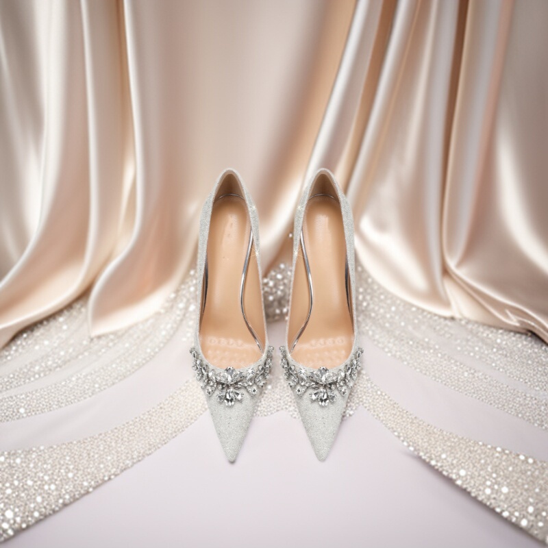 2026 Autumn New Bridal Shoes with Thin Heels, Elegant Floral Embroidery, High Heels in Wine Red, Festive Wedding Shoes for Women