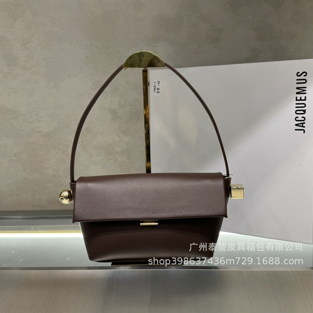 2025 New Genuine Leather Small Square Bag For Women Fashion Versatile Shoulder Handbag Minimalist Metal Ball Underarm Bag - Thumbnail 3