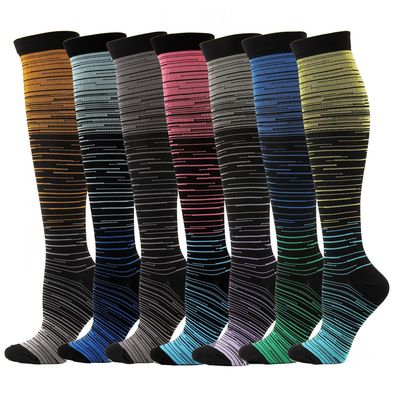 Cross border socks Multicolor Gradient stripe Compression stockings men and women compress suit Europe and America Selling motion Calf socks