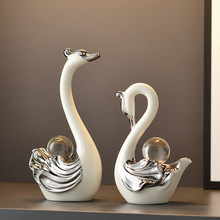 水晶天鹅摆件客厅轻奢高档酒柜电视柜高级感装饰品结婚礼物送新人