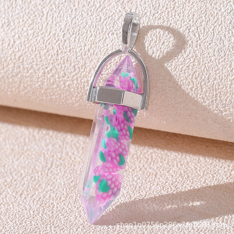 Venta caliente transfronteriza piedra natural amatista cristal rosa colgante de columna hexagonal collar de bala de doble punta colgante único al por mayor