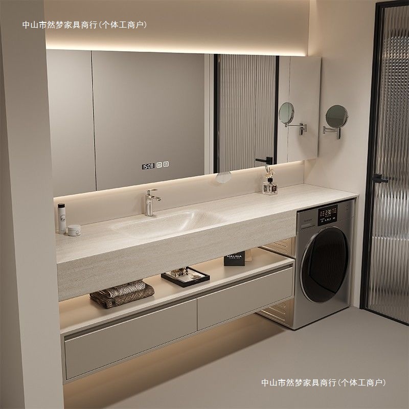 Light Luxury Washing Machine Cabinet Combination Slate Seamless Hot Bending Integrated Basin Bathroom Cabinet Washroom Wash Basin