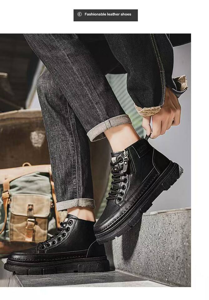 Giày bốt Martin nam cổ cao đế mềm, da PU chống trơn, kiểu cổ điển — CT13 màu đen, CT13 nâu chi tiết 12