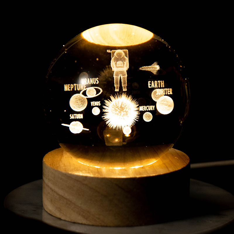 Luminoso Galaxy talla interior Luna bola de cristal luz la noche creativa decoración escritorio USB base madera regalo para niños y niñas