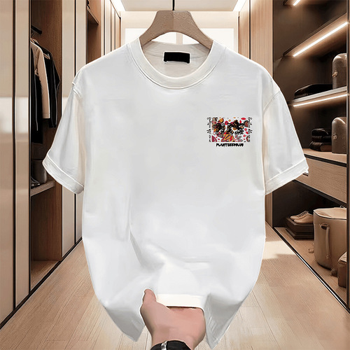 2025 Summer Men's Pure Cotton Short-Sleeve T-Shirt Trendy Streetwear Casual Sporty Versatile T-Shirt for Youth