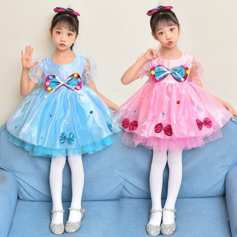 Новый Детский костюм 1 июня, Детский костюм, платье принцессы для девочек, платье для хора, Пышное Платье с вуалью для детского сада, костюм для танцевального выступления
