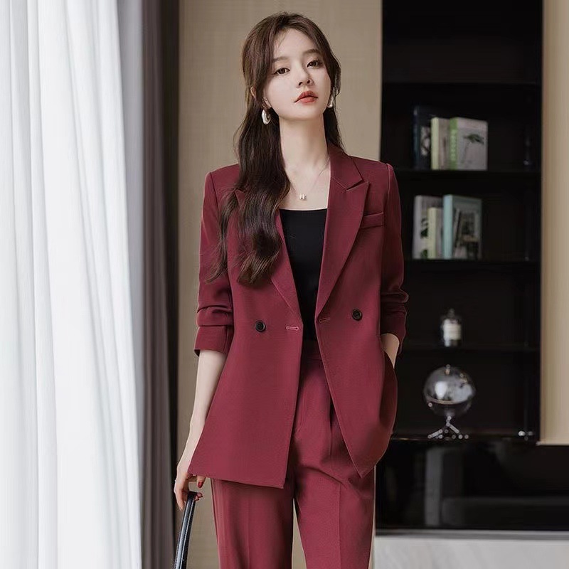 春秋款休闲西服套装女新款韩版职业职场西装外套阔腿九分裤两件套