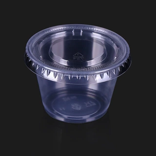 4OZ定制酱料调料酱汁沙拉杯 黑色透明有盖塑料杯 一次性外卖打包