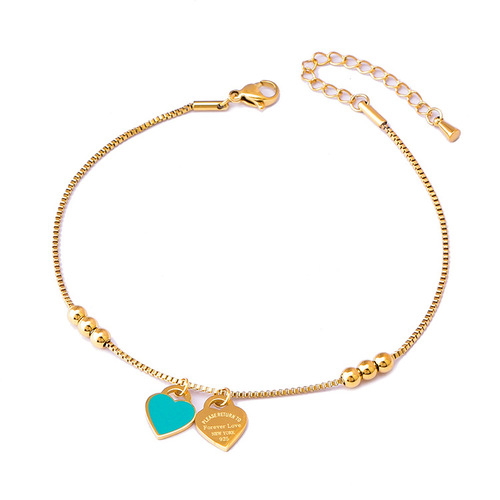 A variety of small golden bean love anklets, simple and versatile, mother-of-pearl butterfly green zircon foot accessories for women, titanium steel non-fading wholesale