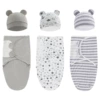 Male baby+hat two -piece set (gray+gray and white stripes+pentagram) combination ()