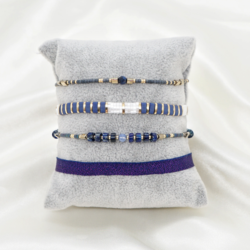 bohemian style blue tila beads handbeaded stacking set small braceletpicture1